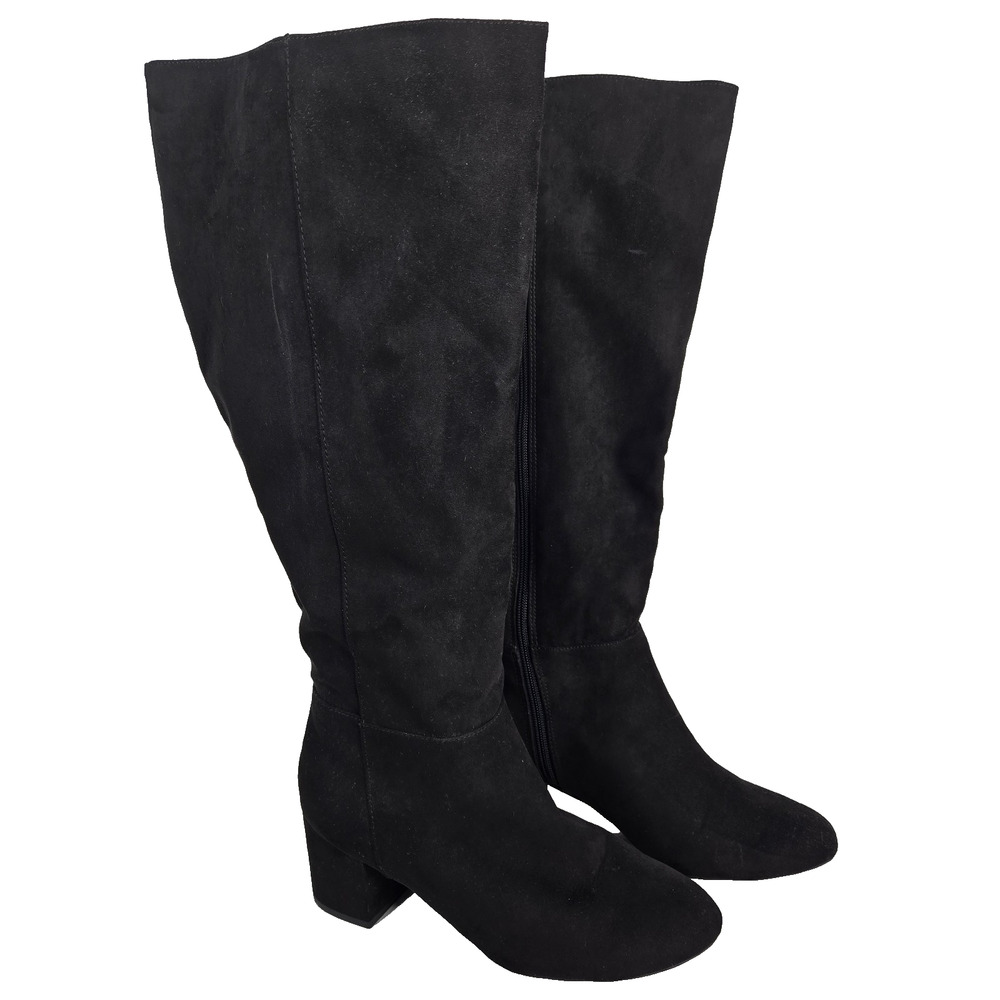 Torrid Knee High Boots Black Faux Suede Size 8.5 WW Wide Calf Block Heel